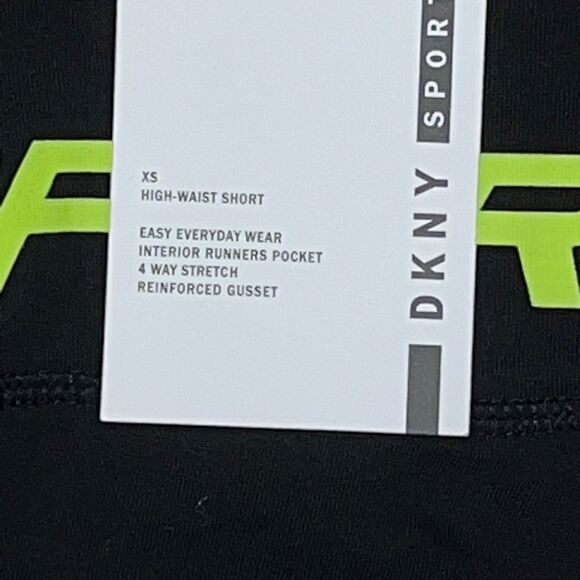 DKNY Sport Black Green Logo Print High Waisted Bike Shorts Women’s Extra Small - Picture 6 of 7
